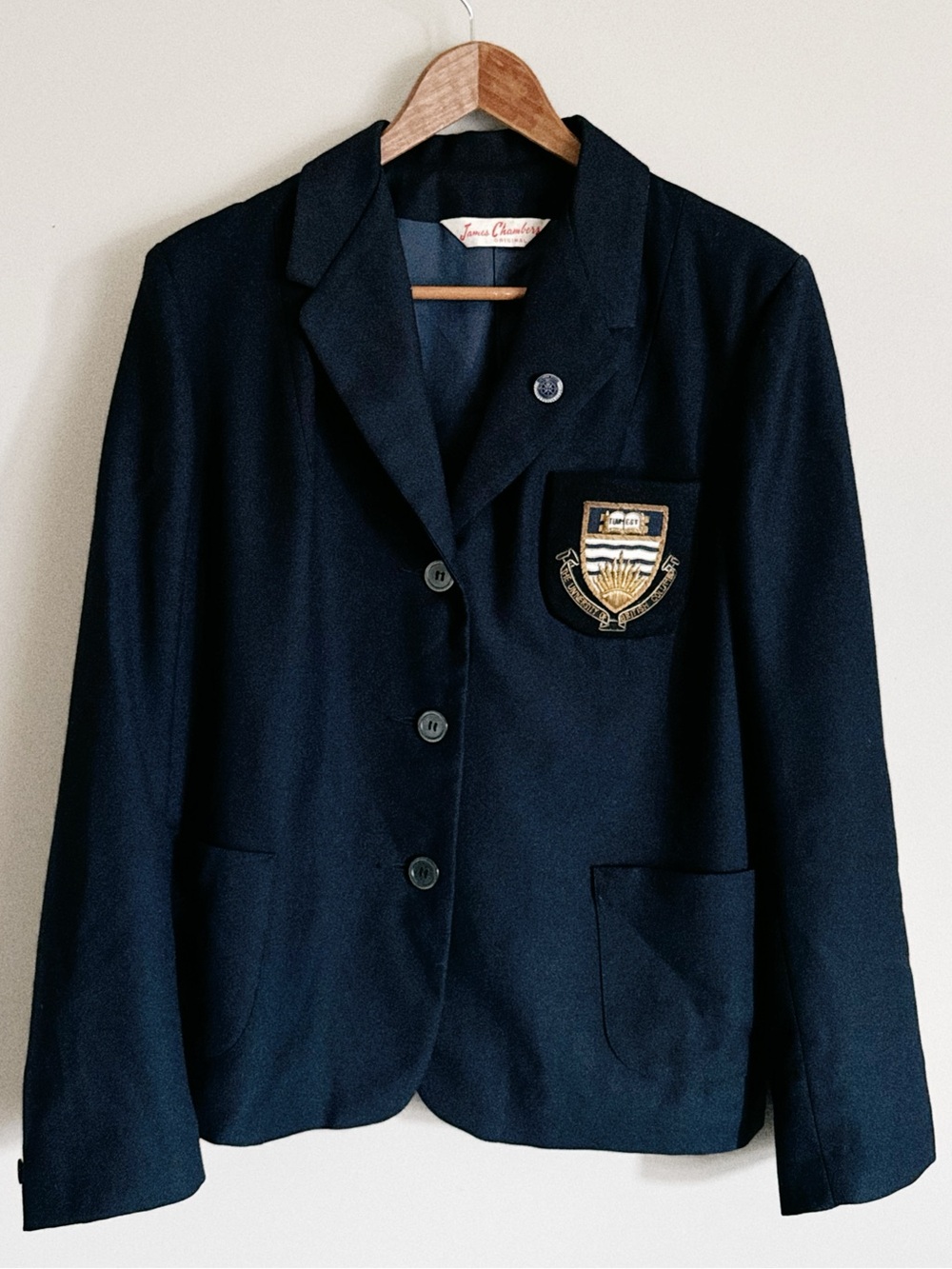 Vintage 1950s UBC Navy Wool Blazer Jacket with Embroidered Crest - Mid century